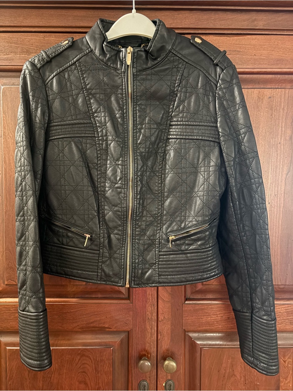 Quilted Black Faux Leather Moto Jacket -